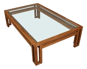 Large Custom Billy Baldwin Oak and Glass Cocktail Table