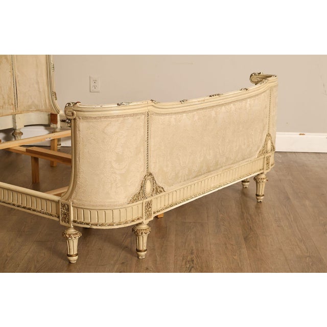 Metal Antique French Louis XVI Style Painted & Upholstered Full Size Bed Frame For Sale - Image 7 of 18
