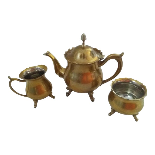 Vintage Brass-Plated Petite Tea Set- 3 Pieces For Sale