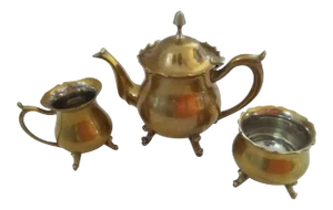 Vintage Brass-Plated Petite Tea Set- 3 Pieces