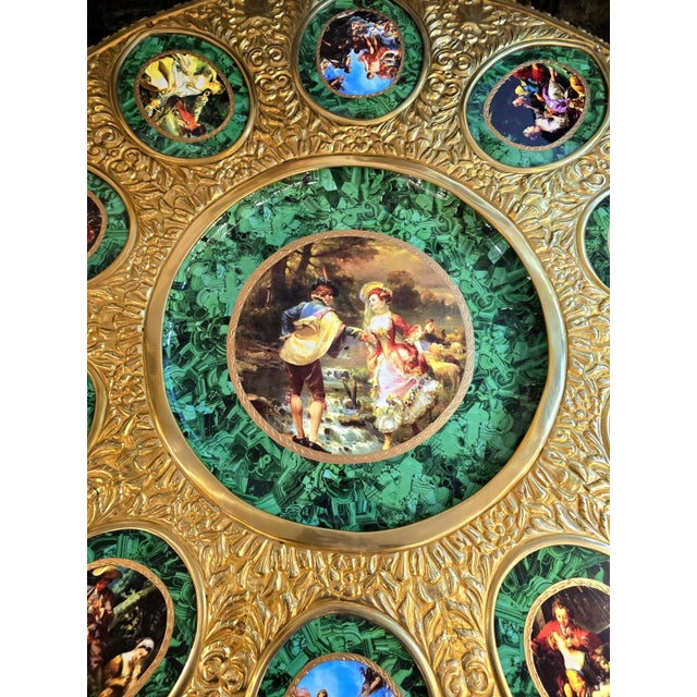 Metal Rococo Round Dining Table With Gold Details & Green Finish For Sale - Image 7 of 7