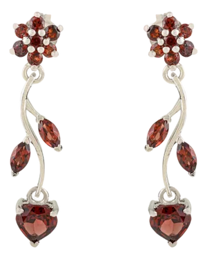 Leaf Inspired 925 Sterling Silver Genuine Garnet Dangling Earrings - 2 Piece