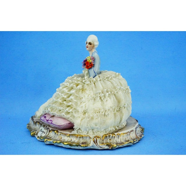Luigi Fabris, Sculpture Venetian Lady, Crinoline Lace Flowers, 1890s, Porcelain For Sale - Image 14 of 18