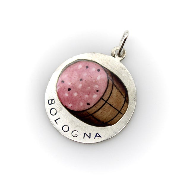 Modern Vintage 800 Silver Hand Enameled Baloney Charm From Bologna For Sale - Image 3 of 9