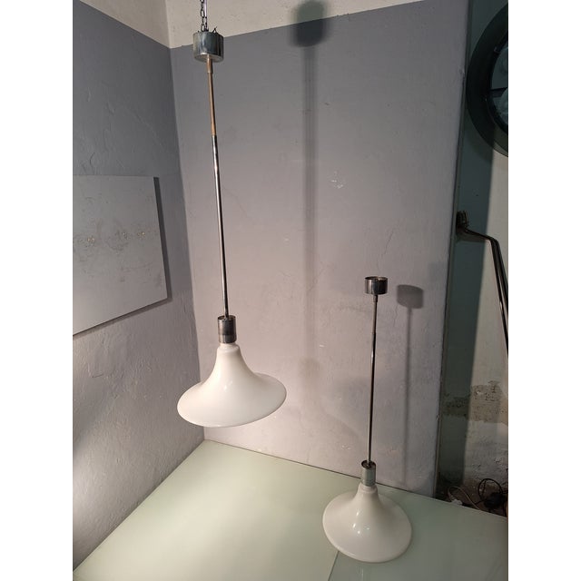 AM/AS Series Pendant Lamp in Glass and White Metal by Franco Albini, Franca Helg and Antonio Piva for Sirrah, Italy,...