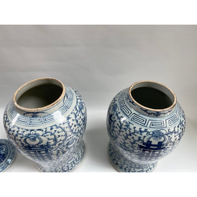 Chinoiserie Large Antique 19th-Century Blue & White Ginger Jars - a Pair For Sale - Image 3 of 6