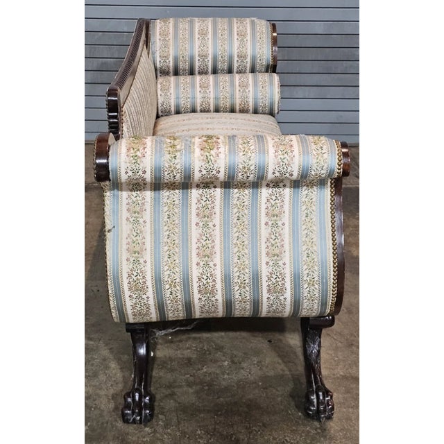 Antique American Empire Style Carved Mahogany Sofa Wing Legs Claw & Ball Feet For Sale - Image 10 of 12