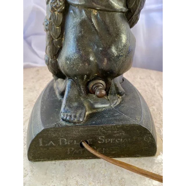 1920s Art Deco Joan of Arc Table Lamp, Orig Crackle Glass Shade La Belle Specialty Co For Sale - Image 11 of 12