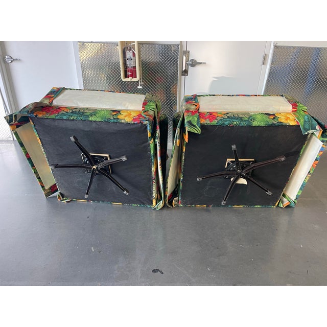 80s Tropical Floral Skirted Lounge Chairs With Parrot Motif Upholstery, a Pair, Palm Beach Regency, Vintage, Maximalism For Sale - Image 12 of 12