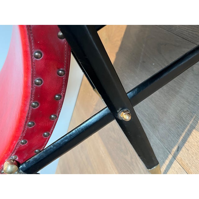 Early 20th Century Neoclassical style Curule stool in red leather and decorated with a crossed sword For Sale - Image 9 of 12