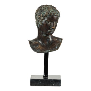 Late 20th Century Classical Greek Style Bronze Bust of a Young Man on Marble Base For Sale