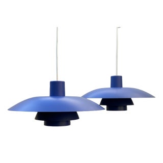 Vintage Blue Model Ph 4/3 Pendant Lamps by Poul Henningsen for Louis Poulsen, 1970s, Set of 2 For Sale