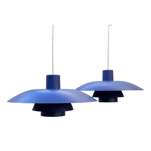 Vintage Blue Model Ph 4/3 Pendant Lamps by Poul Henningsen for Louis Poulsen, 1970s, Set of 2 For Sale
