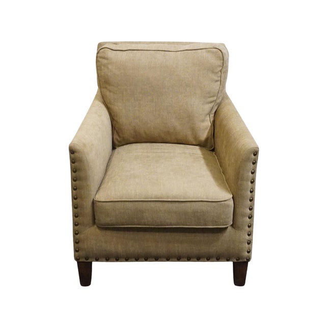 Contemporary Uttermost Furniture Transitional Accent Club Arm Chair W. Textured Beige Woven Upholstery & Nailhead Trim For Sale - Image 3 of 10