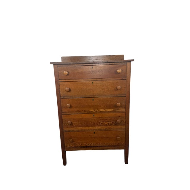 French Country Early 20th Century Oak Five-Drawer Tall Chest of Drawers For Sale - Image 3 of 17