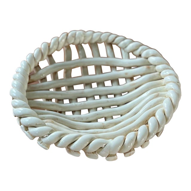 1960s Handcrafted Basketweave Ceramic Bowl For Sale