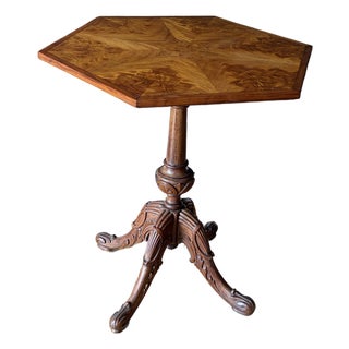 Late 19th Century Carved Burled Ash Tilt-Top Hexagon Table For Sale