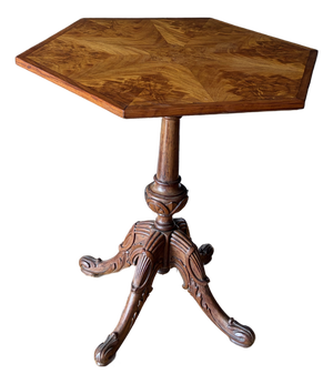 Late 19th Century Carved Burled Ash Tilt-Top Hexagon Table