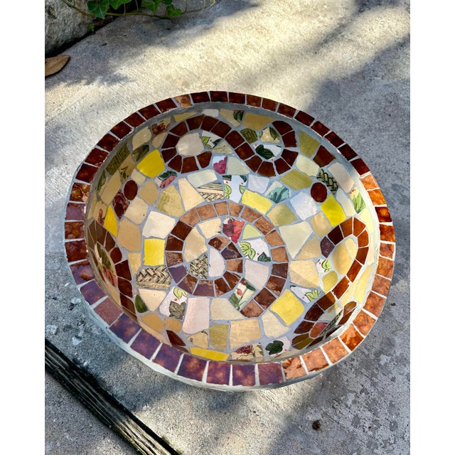 Abstract Vintage Mosaic Cement and Tile Pedestal Bowl For Sale - Image 3 of 8