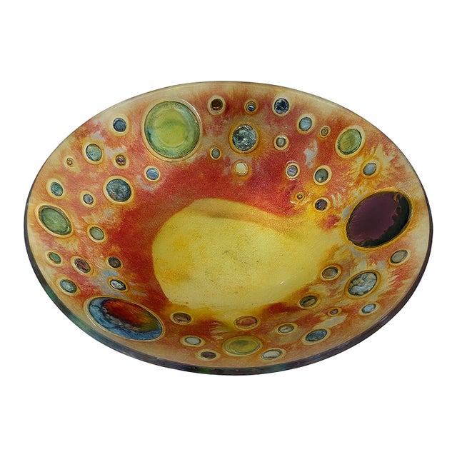 Vintage 1970s Op Art Dichroic Glass Centerpiece Bowl — Color Explosion Design For Sale