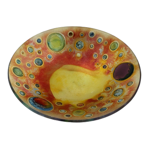 Vintage 1970s Op Art Dichroic Glass Centerpiece Bowl — Color Explosion Design