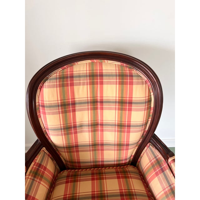 American Vintage Madras Plaid Silk Upholstered Accent Chair Made by Owners Select HighPoint North Carolina, Pink Plaid Silk Chair Custom Made For Sale - Image 3 of 18