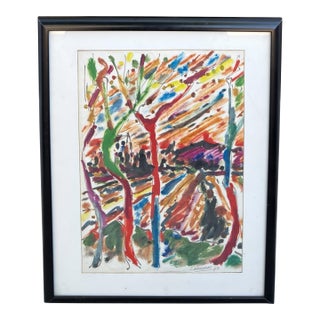 Original John Kalamaras Colorful Watercolor Landscape Painting For Sale
