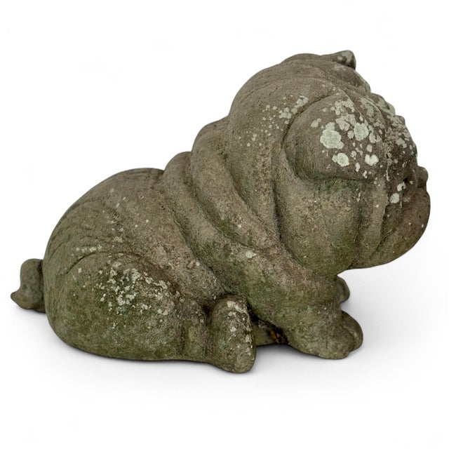 Vintage English Bulldog Garden Ornament Dog Statue With Weathered Patina For Sale - Image 9 of 12
