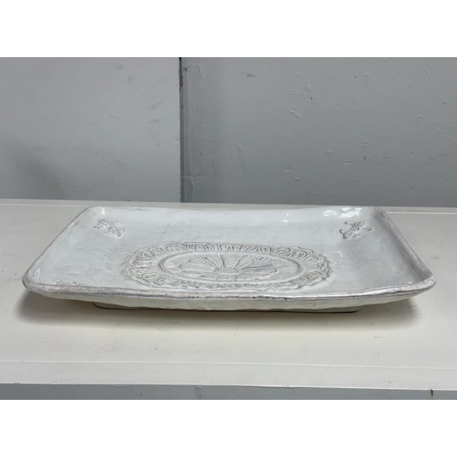 Arte Italica Fleur-De-Lis Rectangular Ceramic Platter For Sale - Image 4 of 12