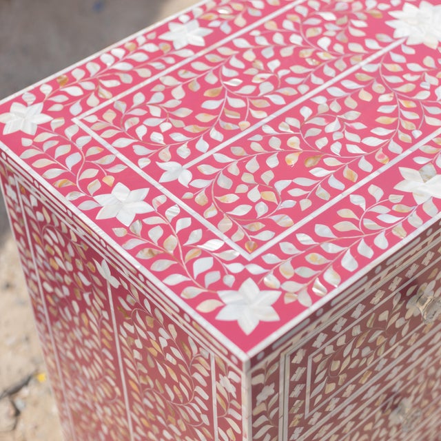 Arabesque Pink Mother of Pearl Inlay Four Drawer Chest by House of Jaipur For Sale - Image 4 of 8