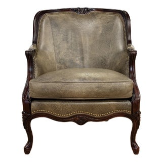 Vintage Hancock & Moore Gray Leather Bergere Chair For Sale