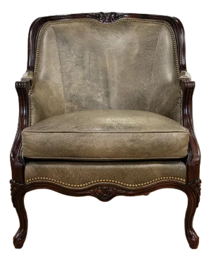 Vintage Hancock & Moore Gray Leather Bergere Chair