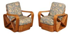 Paul Frankl Pair Of Pretzel Rattan Lounge Chairs