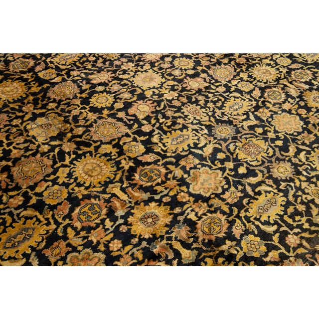 Oversized Antique Malayer Wool Rug Handmade in Dark Blue With Allovern Pattern For Sale - Image 9 of 10