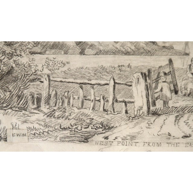 American "West Point From the East Bank of the Hudson" Antique Drawing by Edward Watkinson Wells For Sale - Image 3 of 7