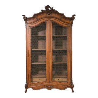 French Louis XV Style Walnut Double Door Grilled Cabinet Cupboard For Sale