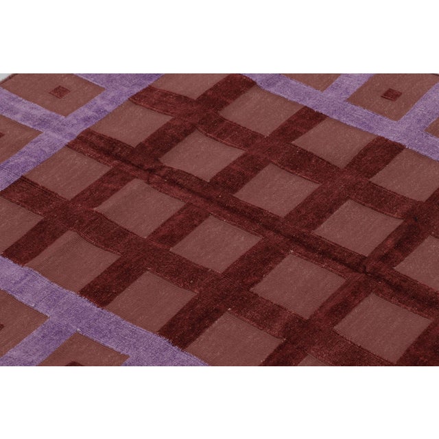 2010s Rug & Kilim’s Indian Dhurrie Rug in Red and Purple Geometric Pattern For Sale - Image 5 of 9