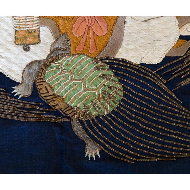 Late 19th Century 19th C. Japanese Fukusa Goldwork Embroidery Turtle Antique Silk Textile For Sale - Image 5 of 9