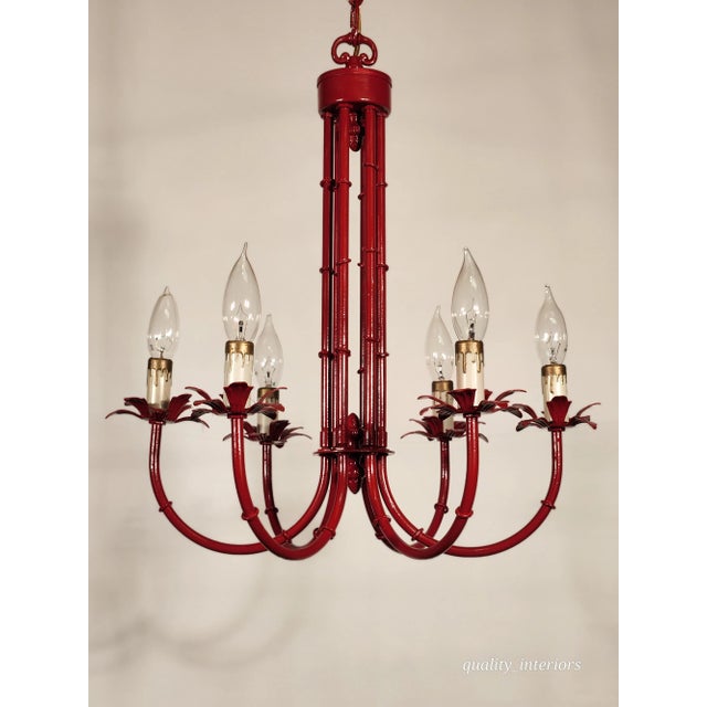 Vintage Faux Bamboo Pagoda Hollywood Regency Birdcage 6 Light Chandelier For Sale - Image 11 of 12