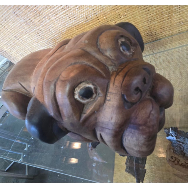 Carved Wooden Dog-Signed For Sale - Image 4 of 8