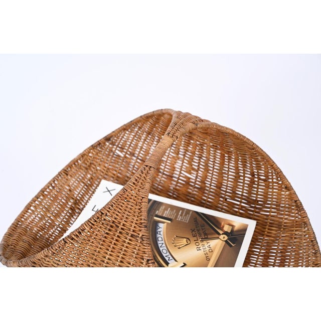 Magazine Rack in Wicker and Black Enameled Iron from Campo & Graffi, Italy, 1950s For Sale - Image 12 of 17