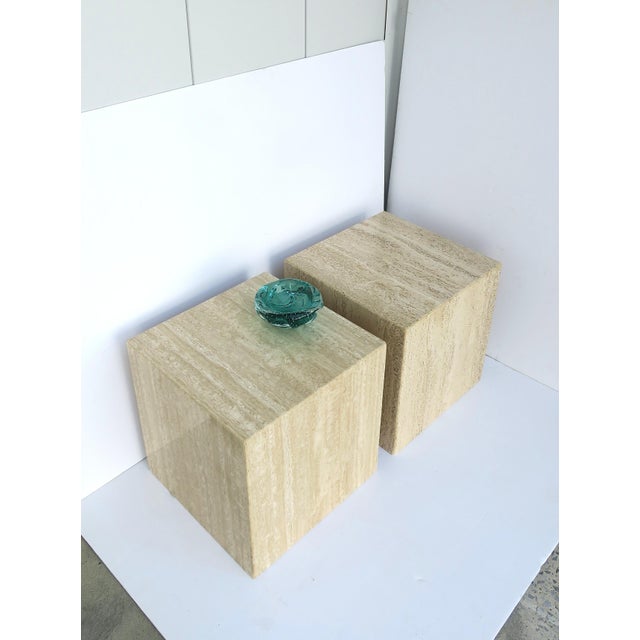 Late 20th Century Italian Travertine Marble End Tables, Pair For Sale - Image 5 of 17