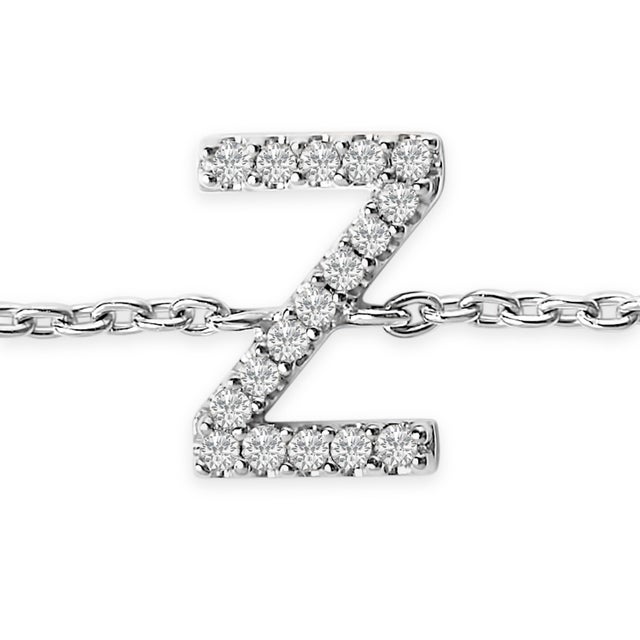 Contemporary 10K White Gold Diamond Accent "Z" Initial Charm and Link Bracelet For Sale - Image 3 of 6