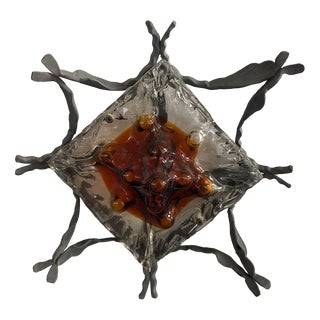 Vintage Wall Lamp with Iron Base and Glass Lampshade in the style of Mazzega, 1970s For Sale
