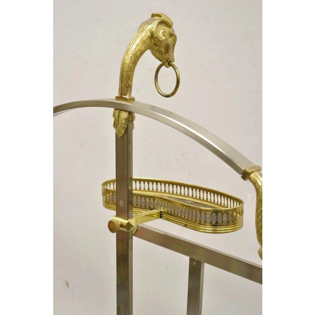 Metal Vintage Italian Maison Jansen Style Brass & Steel Rams Head Suit Clothing Valet For Sale - Image 7 of 11
