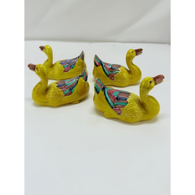 Ceramic Set of 4 Antique Chinese Export Porcelain Famille Jaune Duck Models For Sale - Image 7 of 7