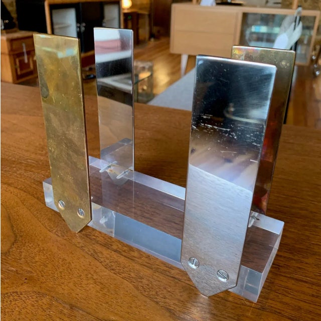 Art Deco Vintage Karl Springer Style Lucite, Nickel, and Copper Letter Holder For Sale - Image 3 of 11