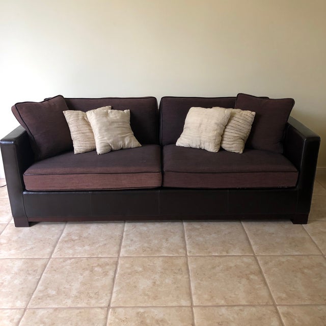 Vintage Bernhardt Four Seater Leather And Linen Sofa With Linen