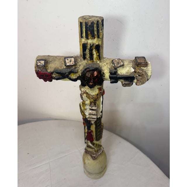 This large 18th century antique polychromed carved wood religious crucifix is a beautifully crafted piece that showcases...