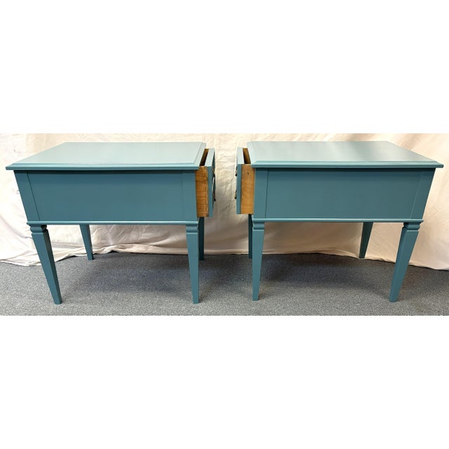 Turquoise Vintage Heritage Furniture Solid Wood End Tables/ Nightstands With New Paint- A Pair For Sale - Image 8 of 15